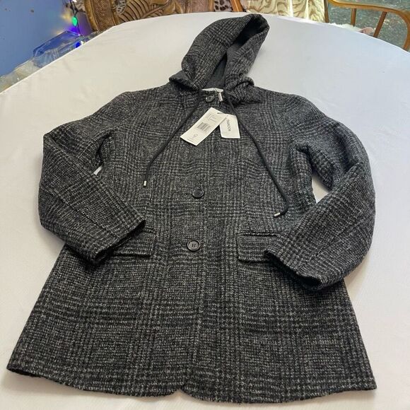NWT THAKOON Addition Wool Blend Gray Melange Hooded Blazer Coat Jacket Size M - Picture 1 of 10